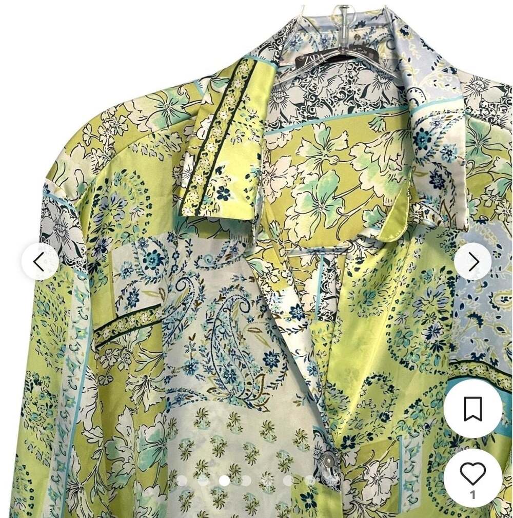 Zara Satin Paisley Patchwork Boho Chic Long Sleeve Button Down Shirt, size XXL - Picture 3 of 8